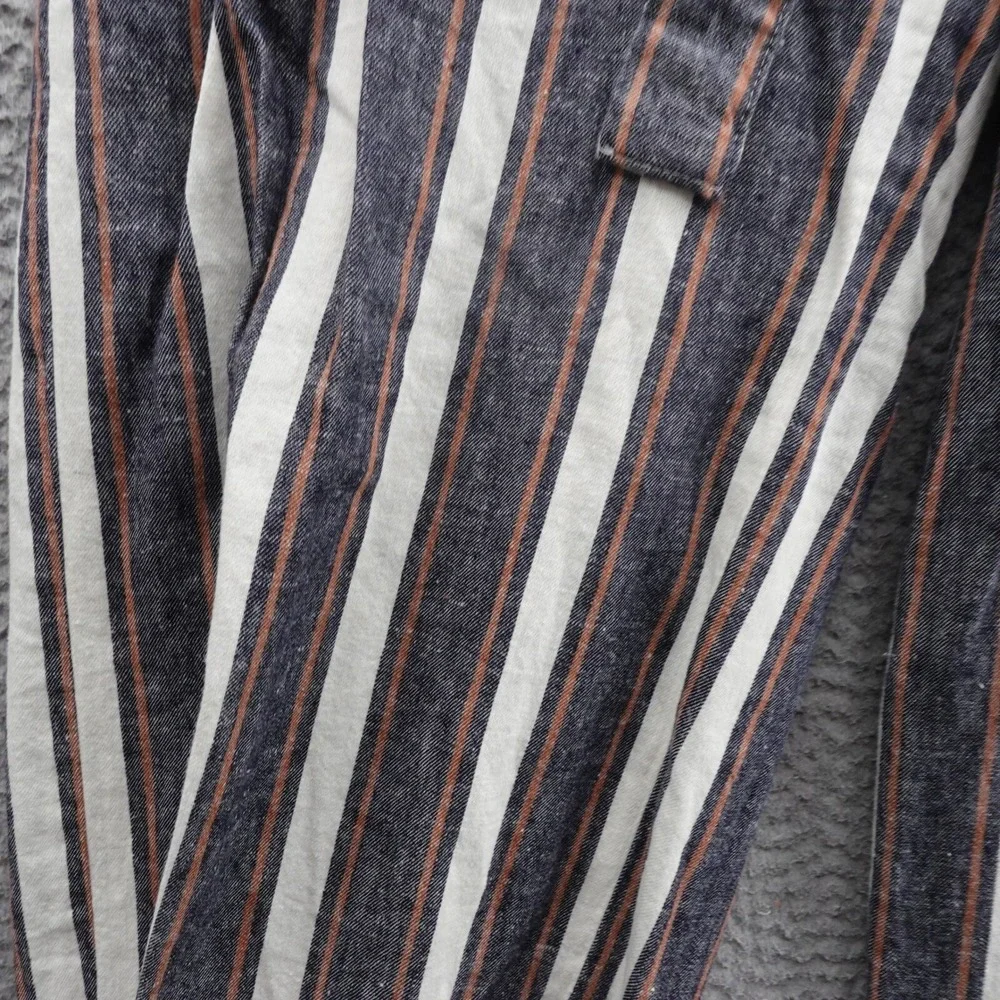 Banana Republic Blake Crop Pants Size 6‎ Linen Blend Striped Wide Leg Belted
